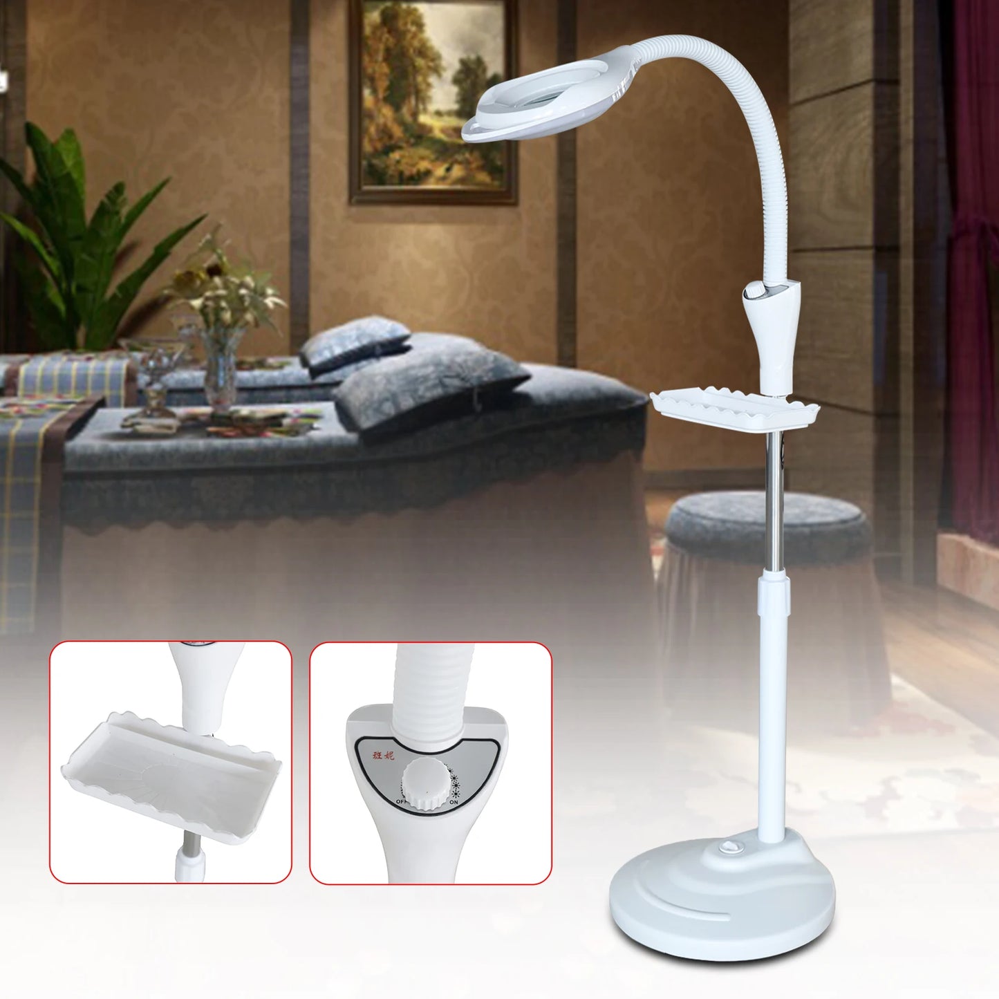 16X Magnifying LED Floor Stand Lamp with Adjustable Height & Brightness for Tattoo, Beauty Salon, and Home Use 110V 58W