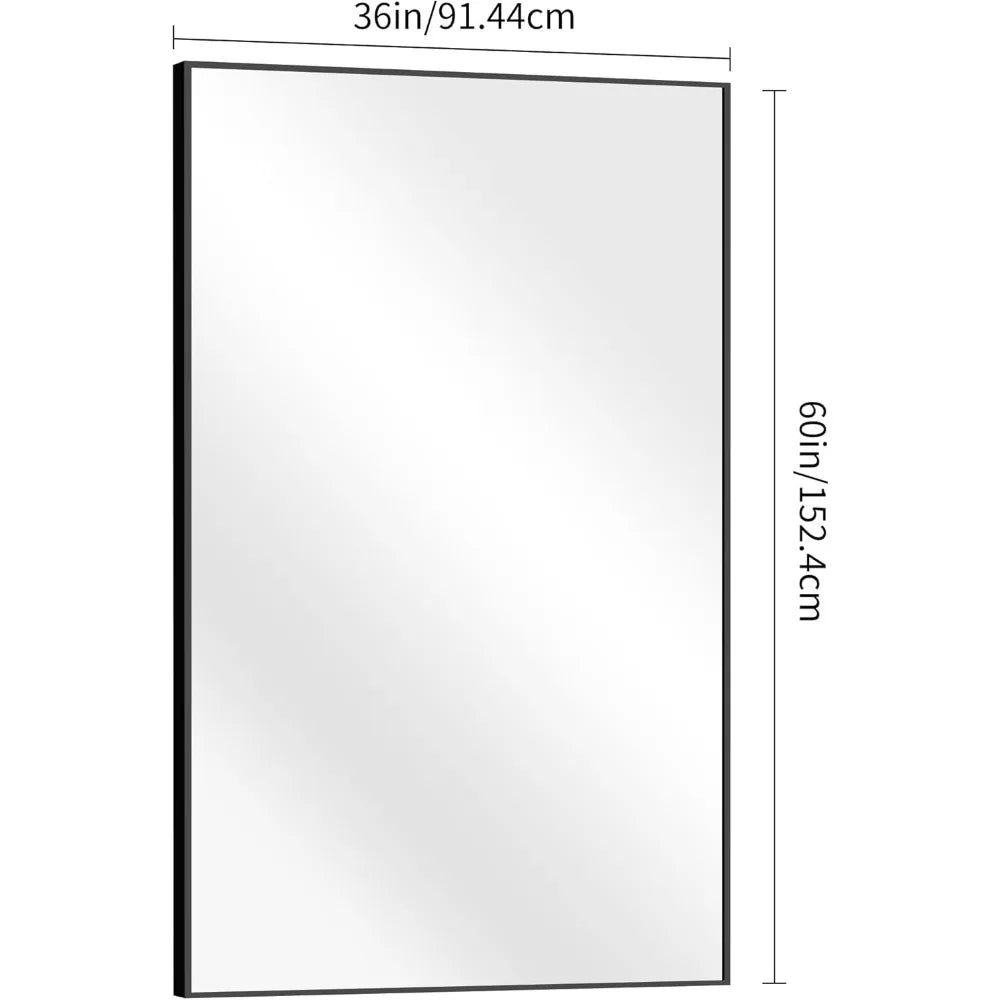 Black Bathroom Mirror Wall, 60x36 Inch Rectangle Mirrors with Metal Frame, Modern Vanity Wall Mirror Decor for Entryway Hangs