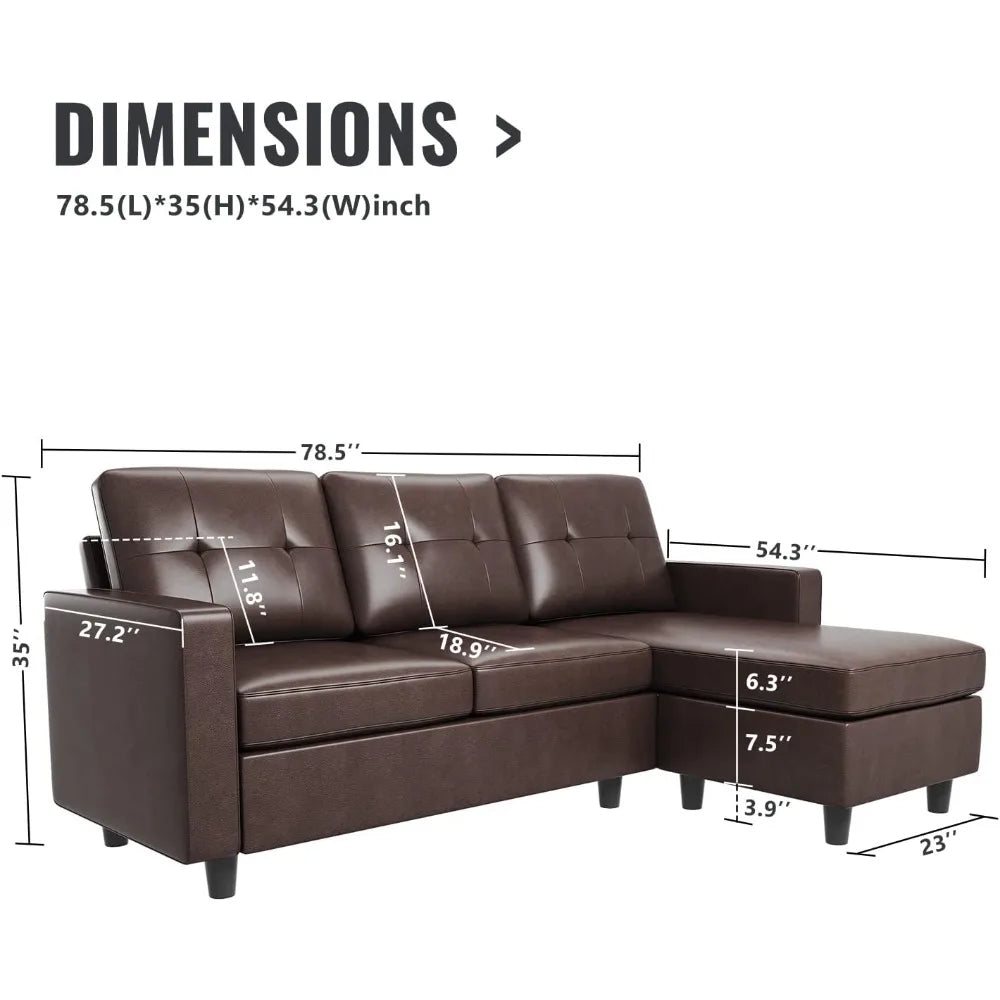 Faux Leather Sectional Sofa, Convertible Sectional Couch L Shaped Couch Sofa for Small Space