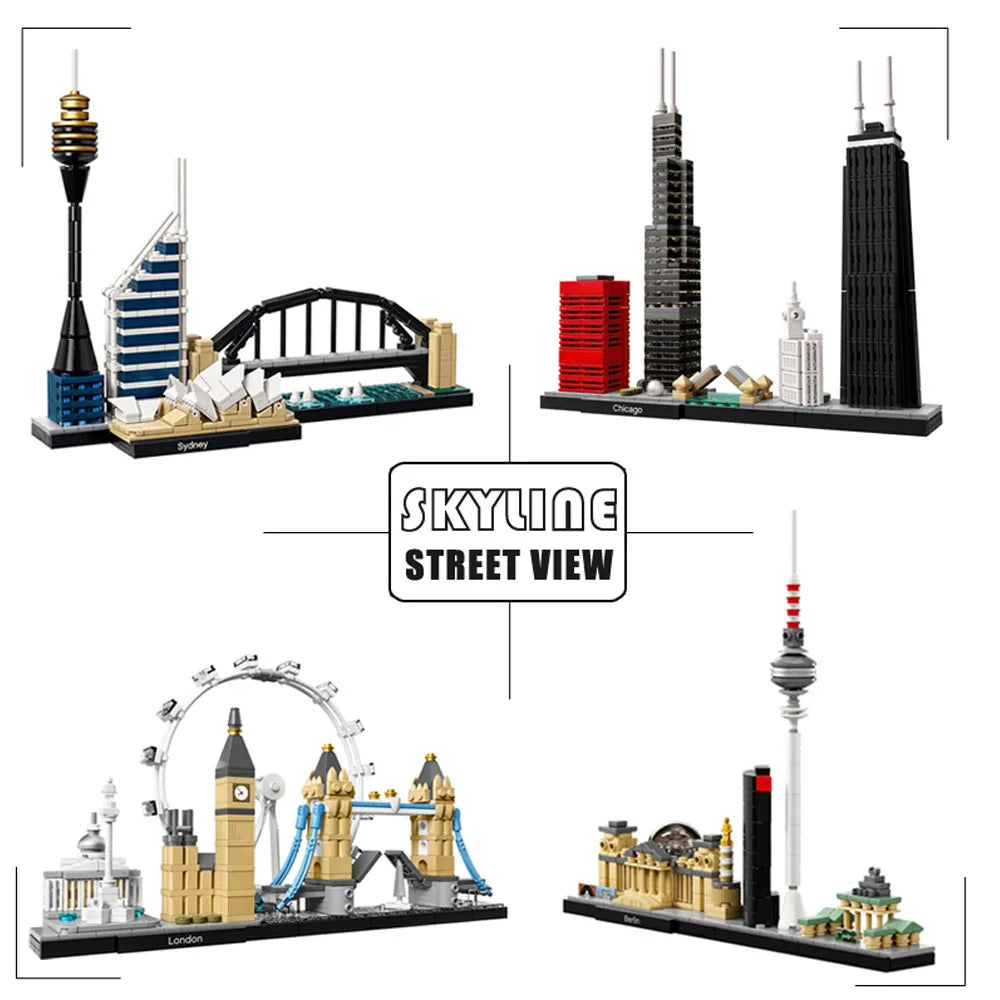 Creative stree View London Sydney Chicago Building Blocks Classic City Model Toys Gift 21033 21032 21034 21038 21047