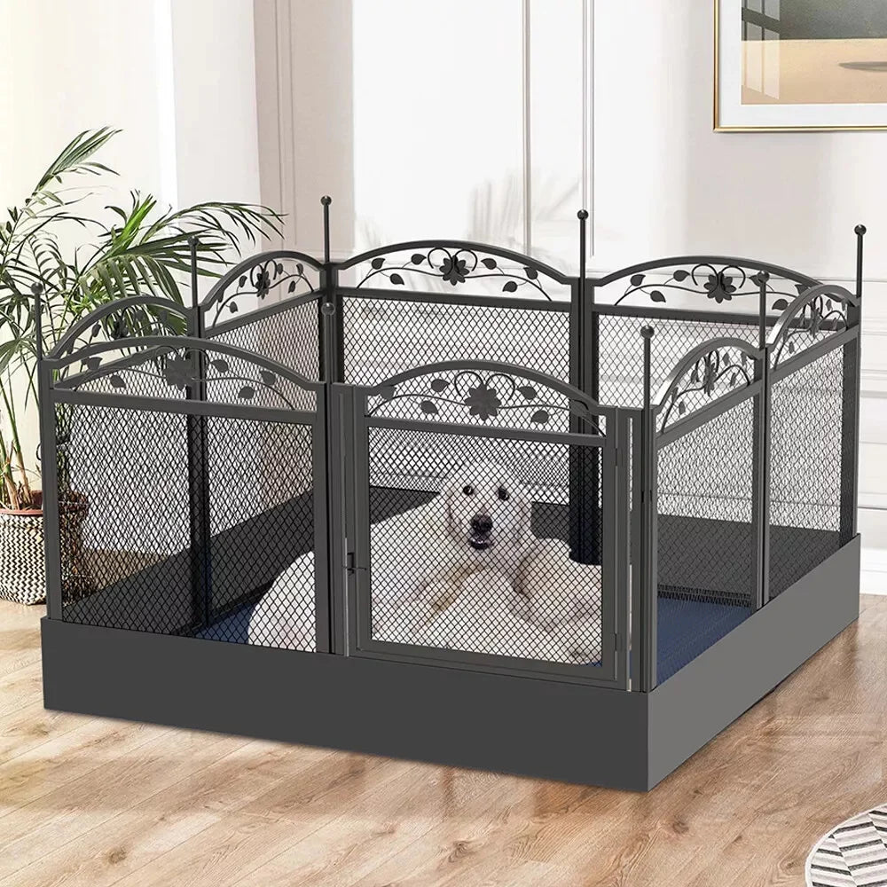 Heavy Duty Large Dog Playpen Pet Exercise Run Enclosure Fence Pet Whelping Pen Box with Waterproof Fertility Mat Indoor Outdoor