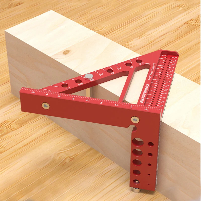 ENJOYWOOD 5 inch 3D Multi-Angle Measuring Ruler Square Ruler 22.5-90 Degree Protractor Hole Positioning Woodworking Tool