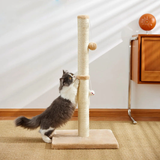 32" Tall Cat Scratching Posts For Indoor Cats Adults With 2 Hanging Ball, Large Cat Scratch Post Cat Scratcher Includes Sisal Ro