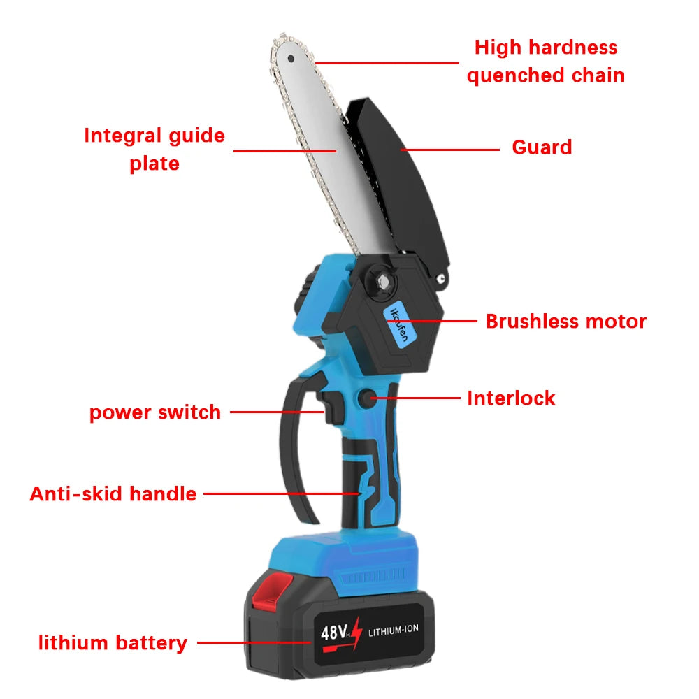 8 Inch Brushless Chainsaw Cordless Electric Handheld Portable Wood Logging Chainsaw Garden Pruning Wood Power Garden Tool