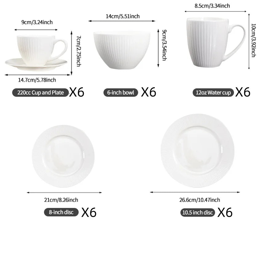 QOMO 24/36/48 Piece White Porcelain Dinnerware Set with Dessert Plate,Dinner Plate,Cup,Bowl Tableware Set