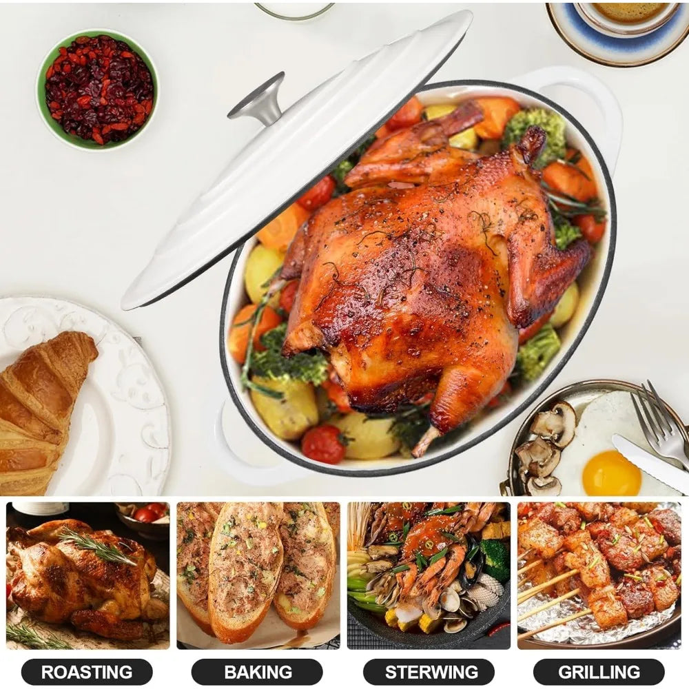 Enameled Cast Iron Oval Dutch Oven 7qt Dual Handles Braising