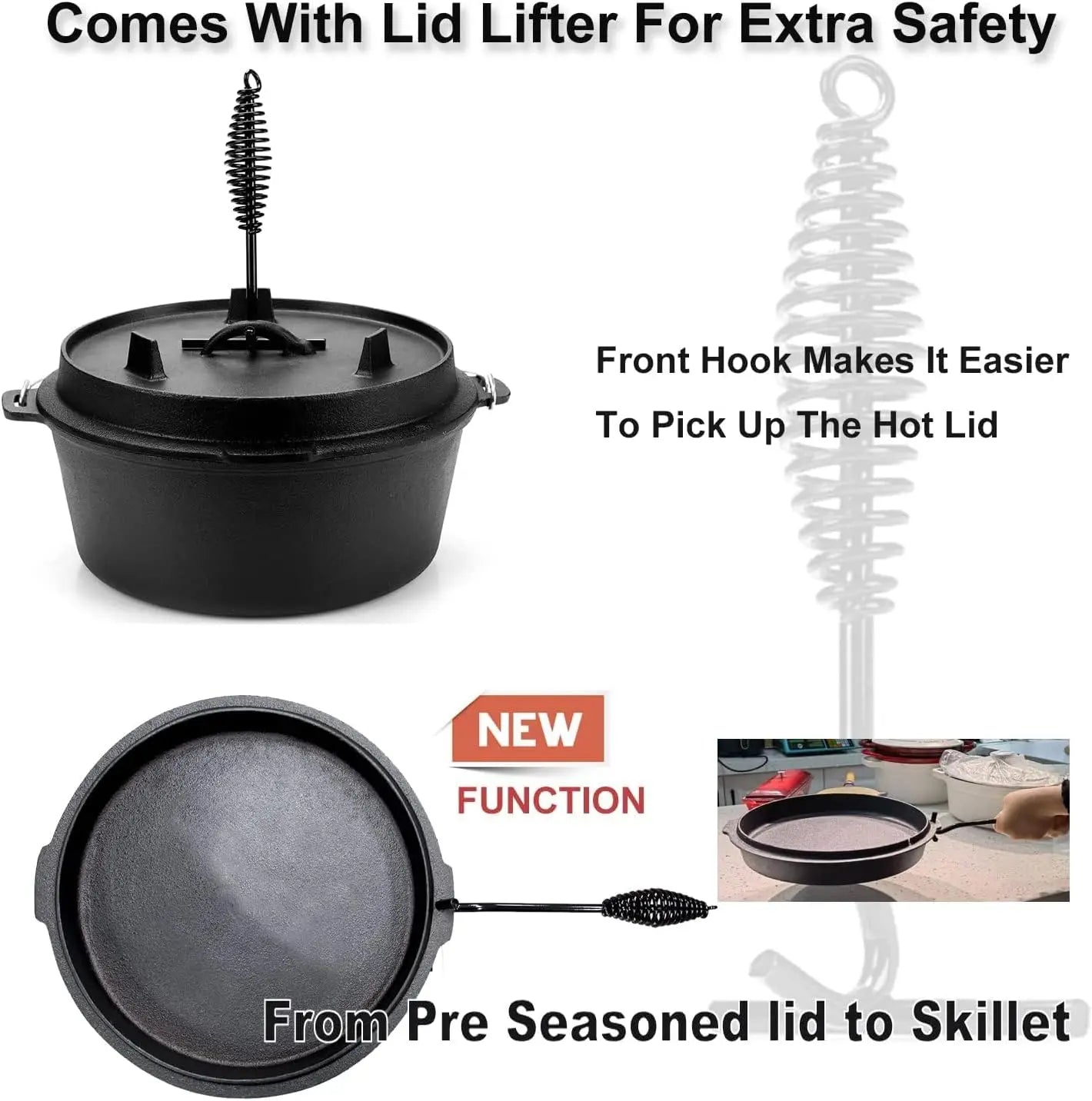 Camping Dutch Oven 12 Qt Pre-Seasoned Cookware Pot with Lid