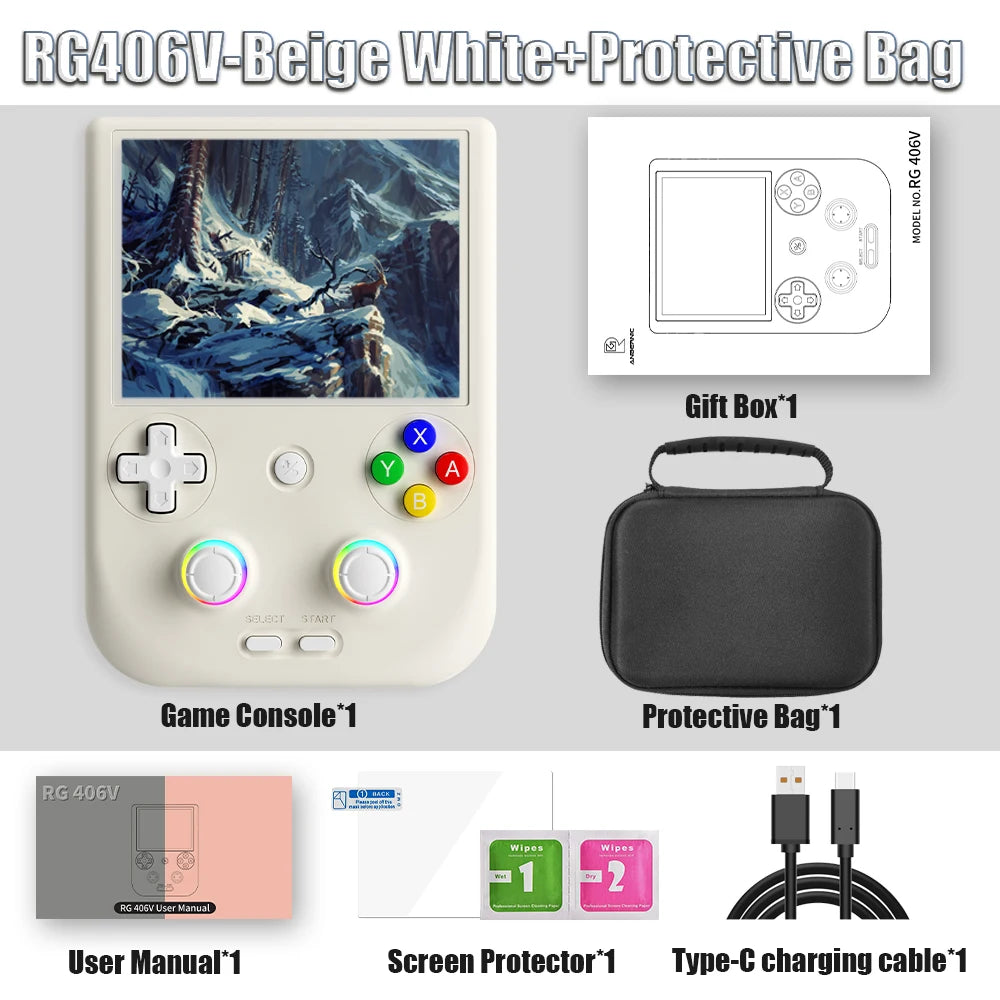 ANBERNIC RG406V Handheld Game Console 4’’ IPS Touch Screen Android 13 Unisoc T820 64-bit Game Player 5500mAh RGB lighting