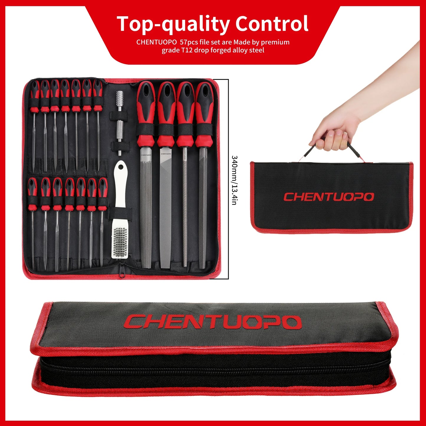 57Pcs Metal & Wood File Rasp Set,Grade T12 Forged Alloy Steel, Half-round/Round/Triangle/Flat 4pcs Large Tools, 14pcs Needle Fil