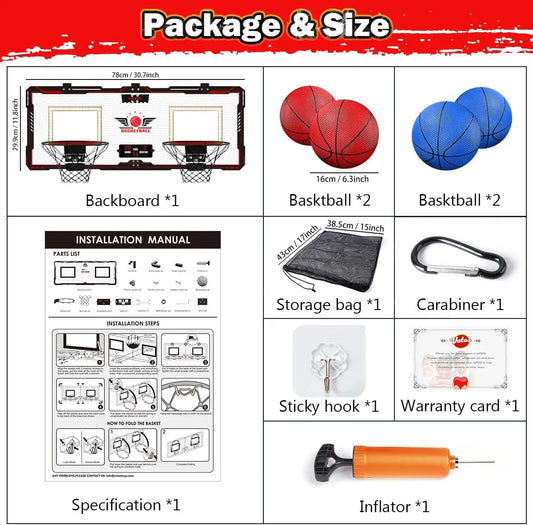 VATOS 2x Basketball Hoop Indoor Outdoor Electric Basketball Mini Scoreboard 4x Balls Toy Gift for Kids Boys Girls Sports Game