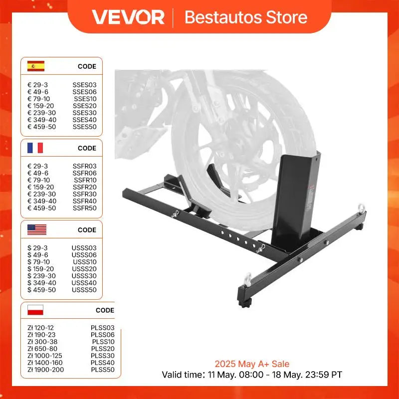 VEVOR Motorcycle Wheel Chock Upright 1800 lbs Heavy-duty Steel Motorcycle Front Wheel Stand with Adjustable Holes For Motorcycle