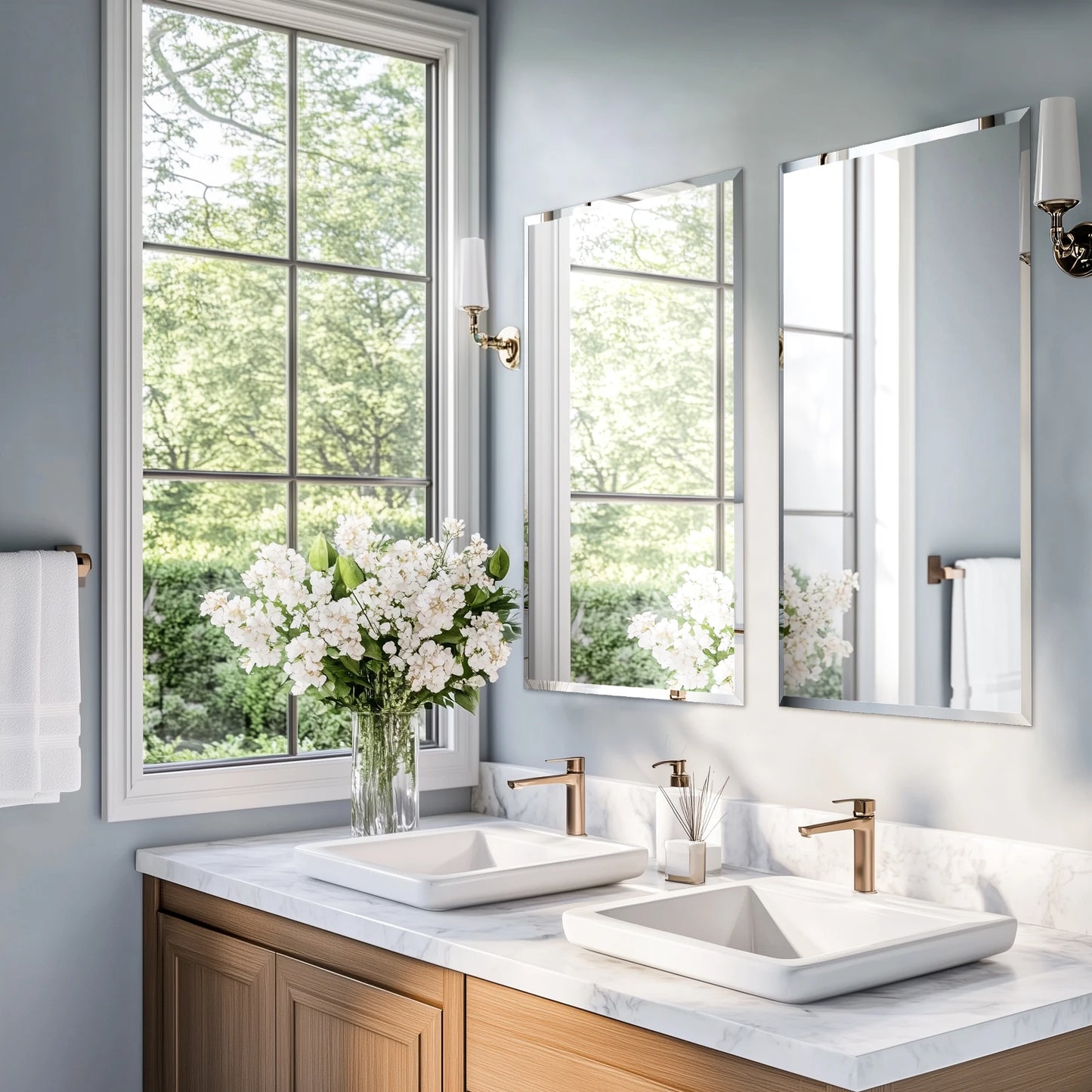 Wisfor Frameless Bathroom Mirror Over Sink Beveled Rectangle Vanity Modern