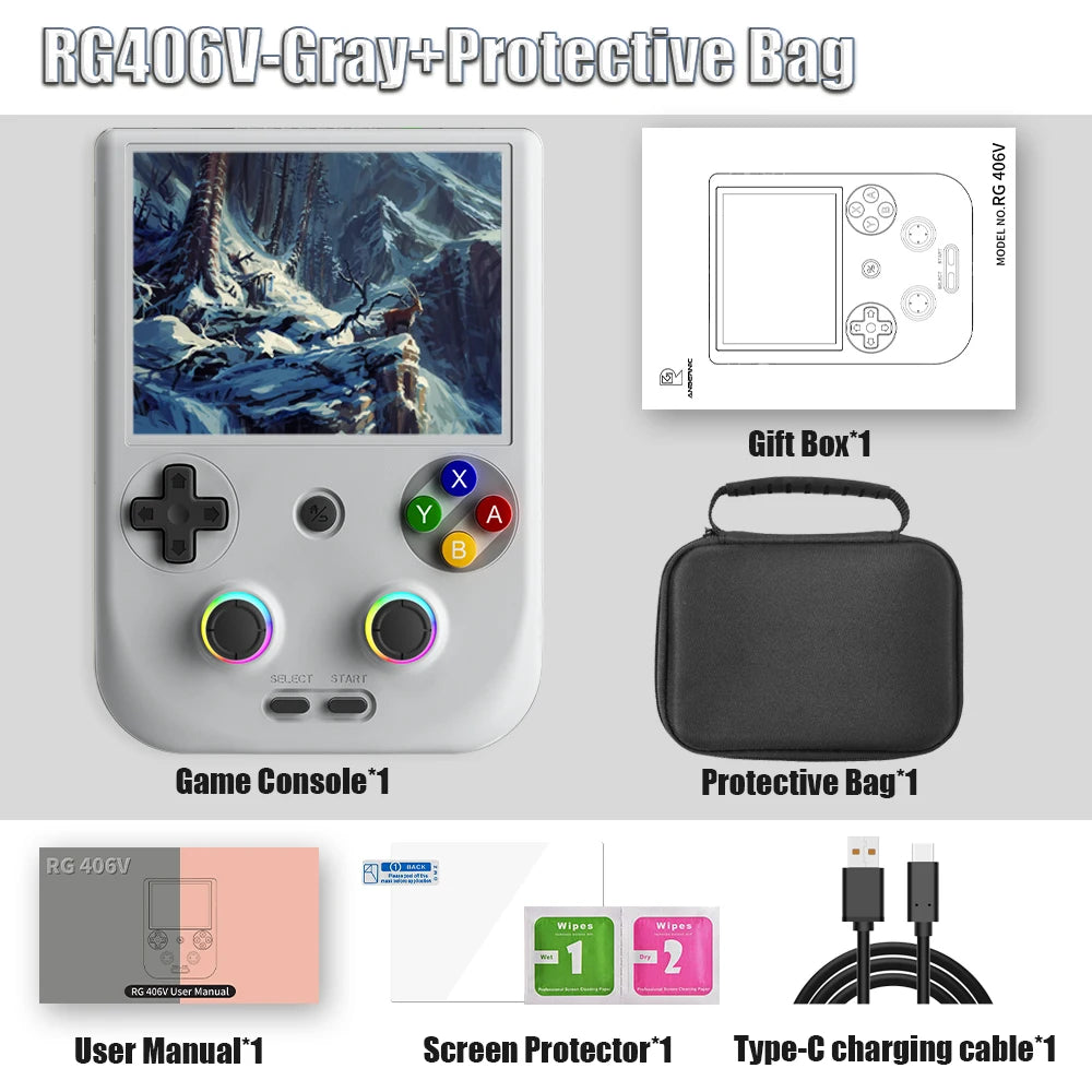 ANBERNIC RG406V Handheld Game Console 4’’ IPS Touch Screen Android 13 Unisoc T820 64-bit Game Player 5500mAh RGB lighting