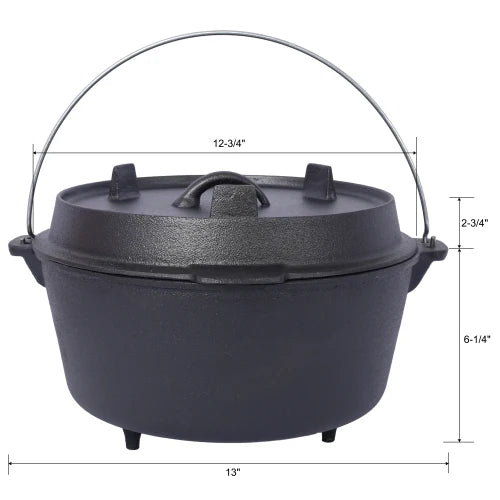 Camping Dutch Oven 12 Qt Pre-Seasoned Cookware Pot with Lid