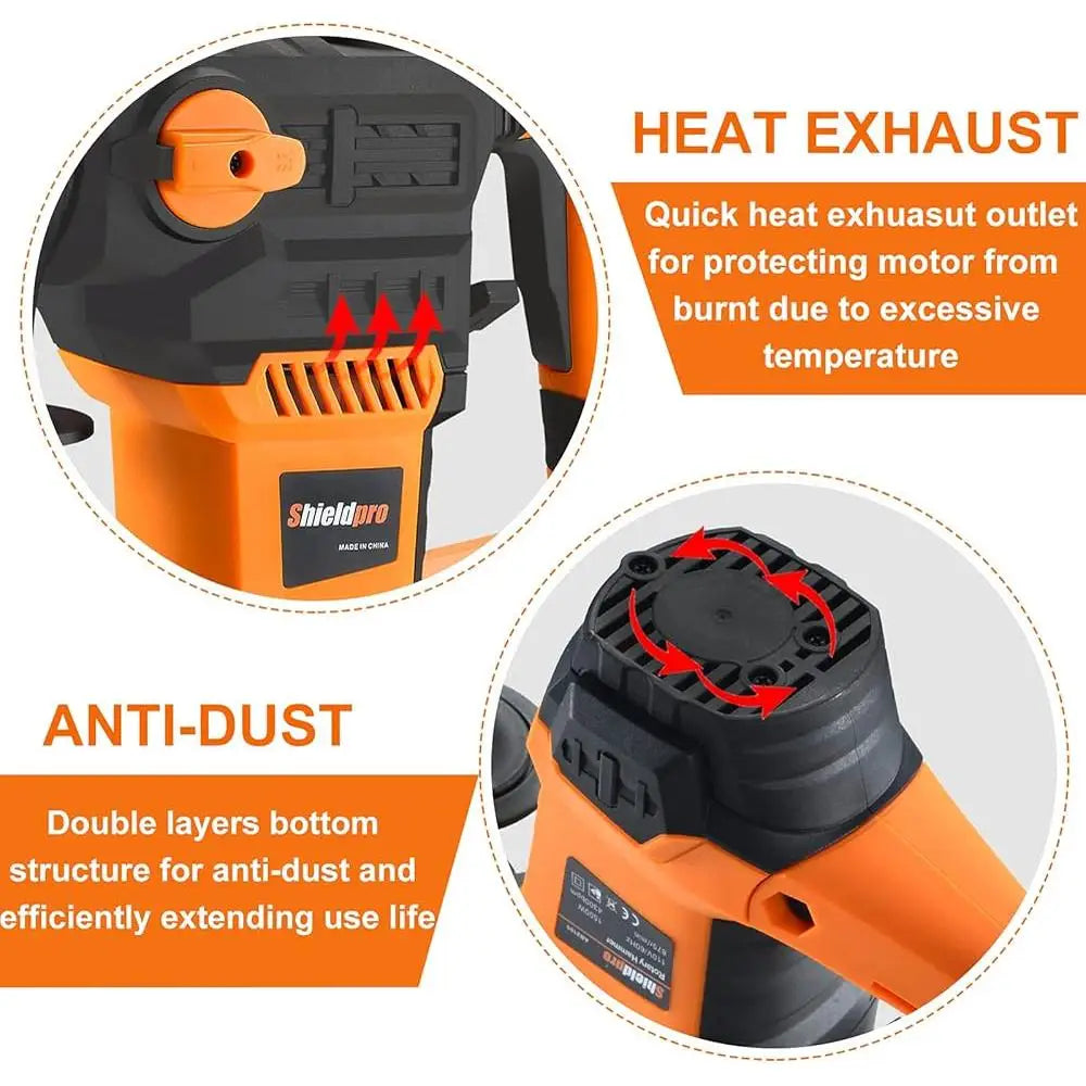 13 Amp SDS-Plus Rotary Hammer Drill Heavy Duty Vibration Control 3 Function Modes Chisel Bits Tool Masonry Concrete Metal