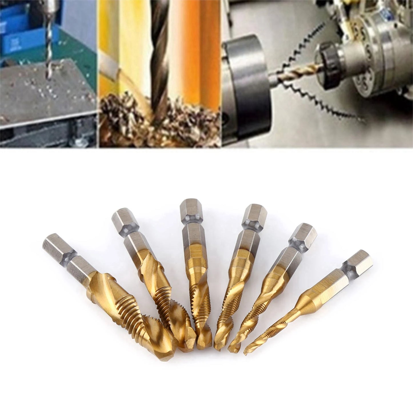 Screw Taps Tool Set Metric Thread M3-M10 Titanium Coated HSS Drill and Tap Bits 1/4" Hex Shank Drill and Tap Bit Thread Tap