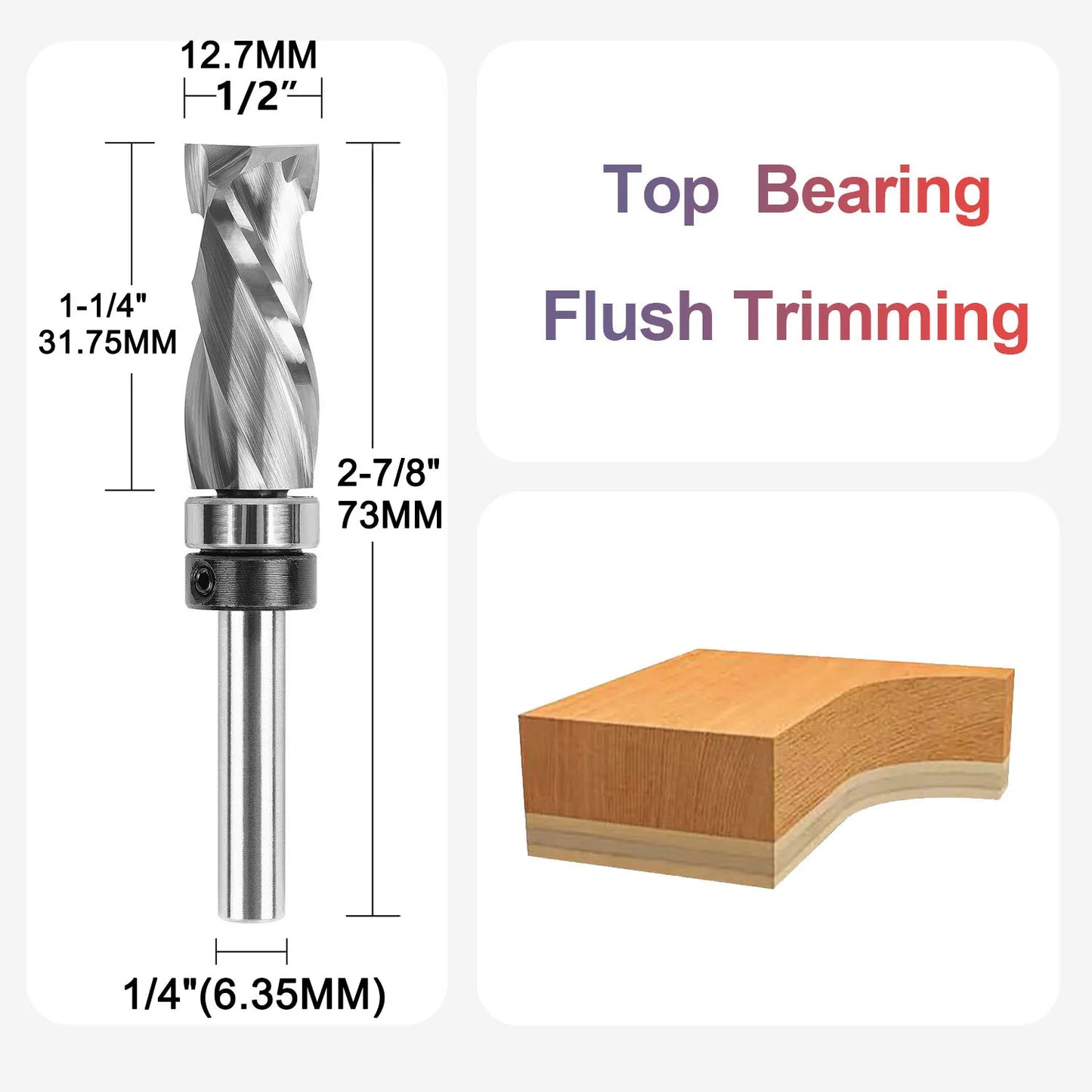 SpeTool 1pc Bearing Compression Spiral Flush Trim Router Bit, Solid Carbide Template Router Bit fo Pattern Work Woodworking Tool