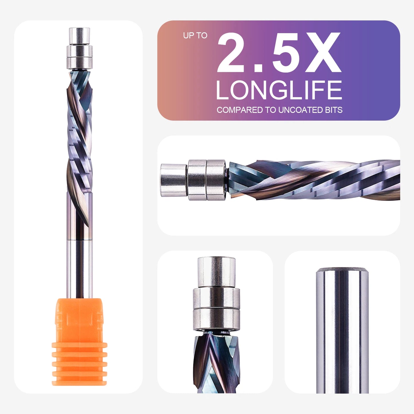 SpeTool 1pc Carbide TAC Coated Bearing Guided Spiral Flush Trim Router Bit 1/4inch Shank CNC UP&DOWN Cut Milling Cutter for Wood