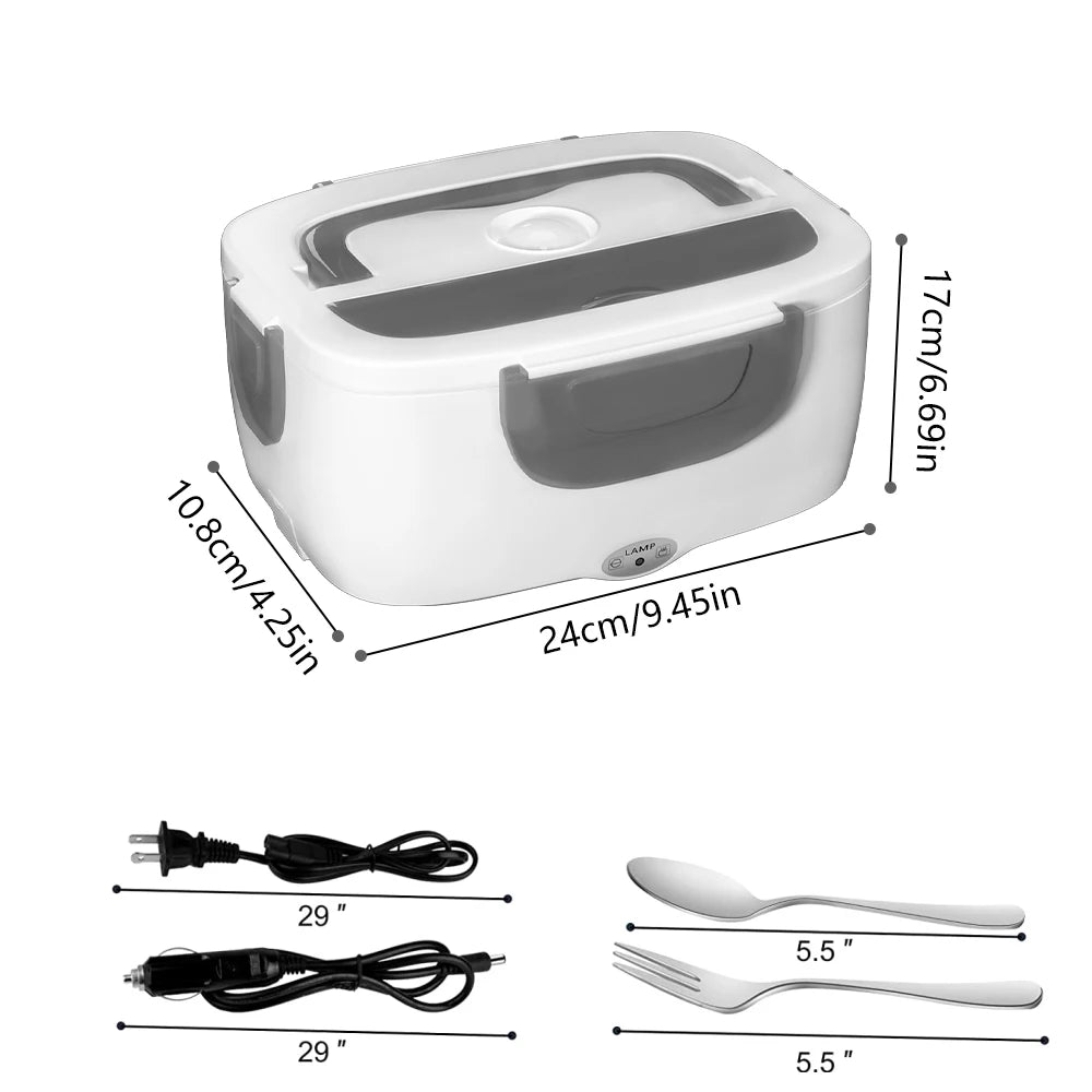 2-In-1 Electric Heating Lunch Box Portable Stainless Steel Liner Bento Lunchbox Food Container Bento Box for Car + Home 12V 110V
