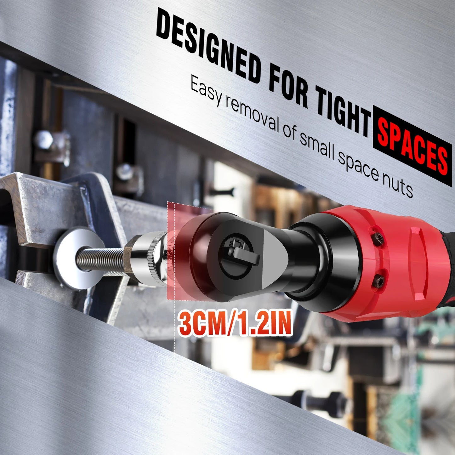 DayPlus 3/8" Cordless Electric Ratchet Wrench,12V Power Ratchet Tool 200NM with 2X 1500mAh Batteries 90° Angle Wrench,7 Sockets