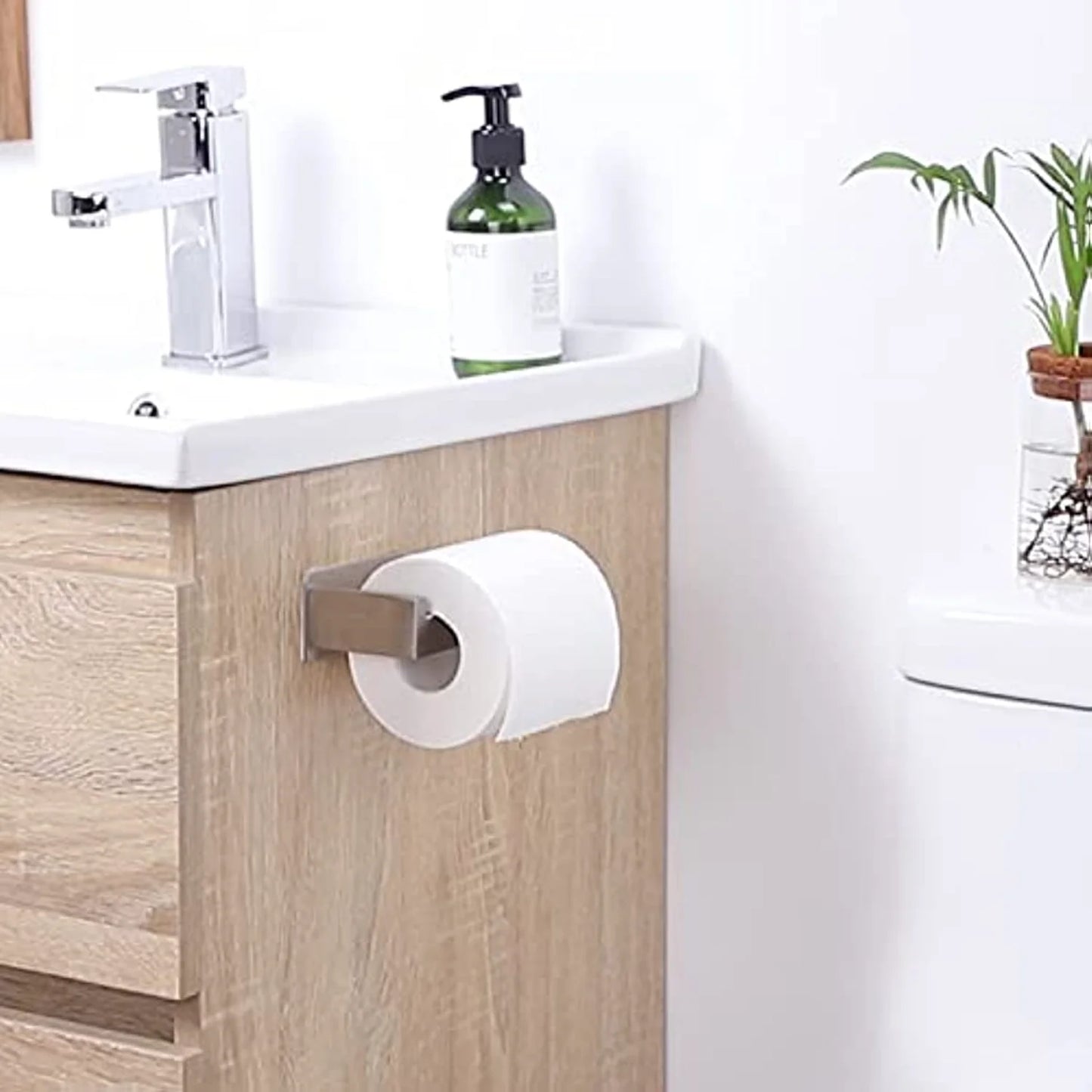 Stainless Steel Toilet Paper Holder - Easy Install, Self-Adhesive, Space-Saving Bathroom Accessory