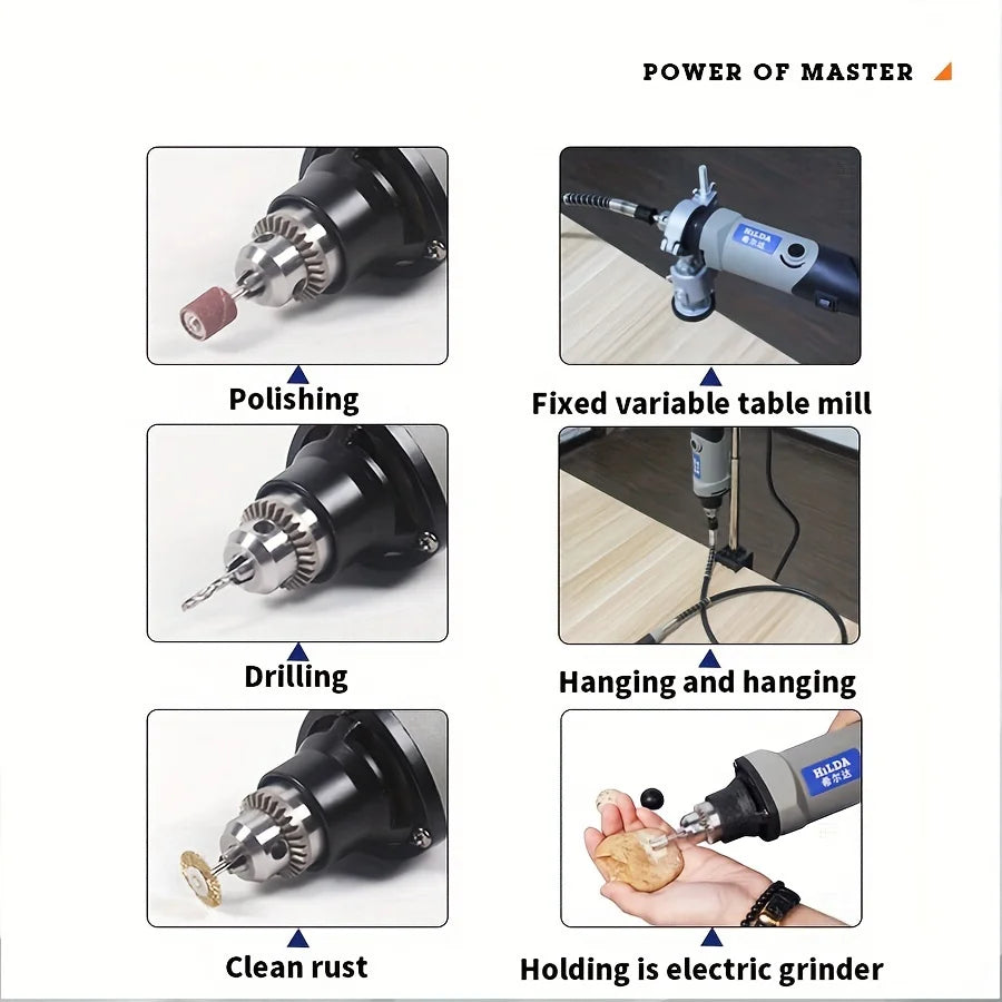 HILDA 500W Rotary Tool Variable Speed Rotary Tool  Accessories Kit Cutting Detail Sanding Engraving Wood Carving and Polishing