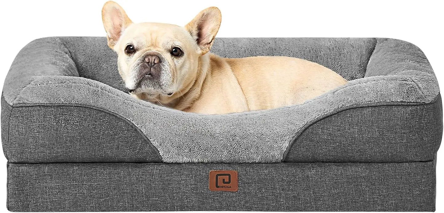 42x30x7.5 Inch Grey XL Memory Foam Dog Bed - Orthopedic Sofa with Sides, Waterproof Liner & Washable Removable Cover