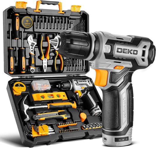 DEKO Cordless Drill Tool Box with 12V Battery Electric Drill Driver for Home Hand Repair Power Tools Sets Drills Case