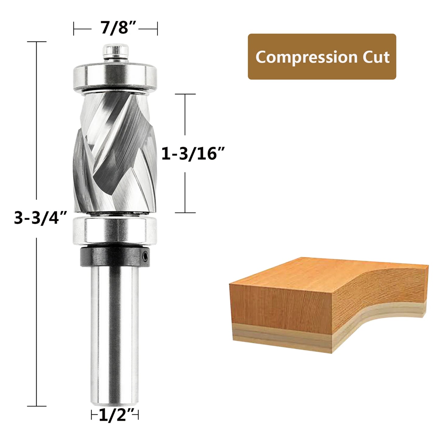 SpeTool 1pc Bearing Compression Spiral Flush Trim Router Bit, Solid Carbide Template Router Bit fo Pattern Work Woodworking Tool