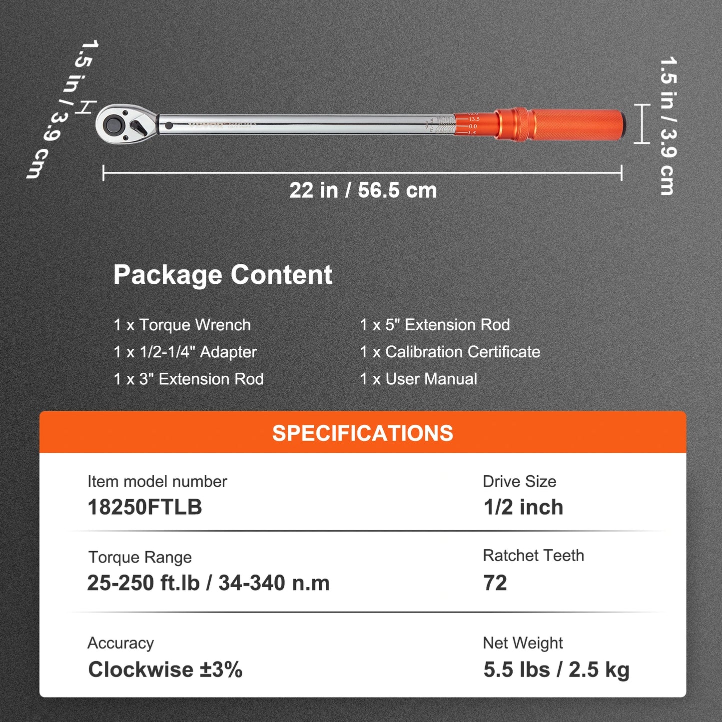 VEVOR 1/2" 1/4" 3/8" Mechanical Torque Wrench Set Precision Pointer Hand Tools Torque Wrench Mechanical Workshop Car Repair Tool
