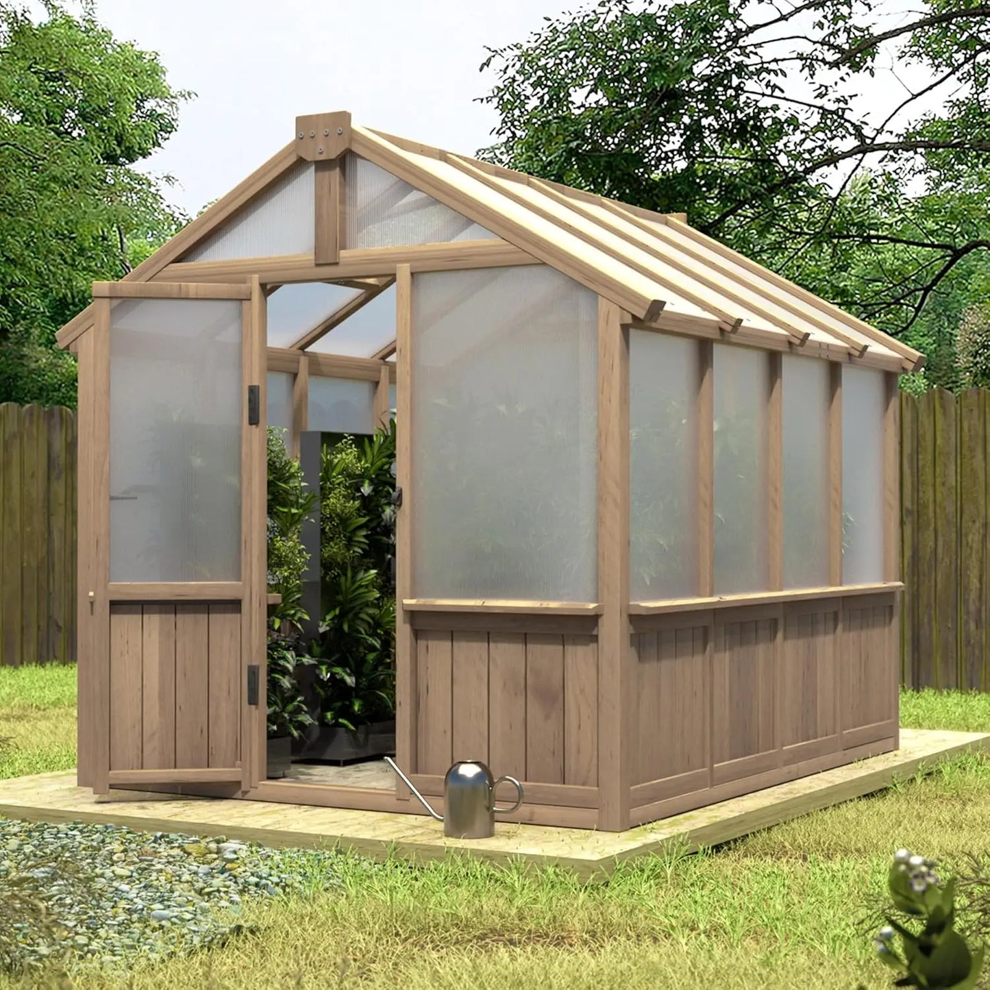 8' x 14' Wooden Greenhouse for Outdoor, Heavy Duty Green House with Ventilated Window and Lockable Door, Walk-in Greenhouse