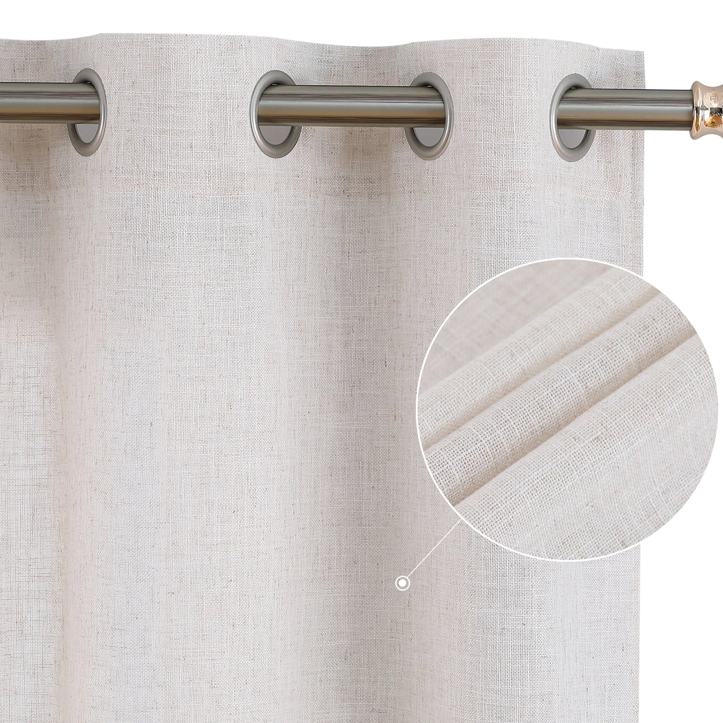 2 pcs Natural Linen Blend Textured Semi-Sheer Grommet Window Curtain Panels for Living Room Bedroom Curtains, 37 x 63 Inch