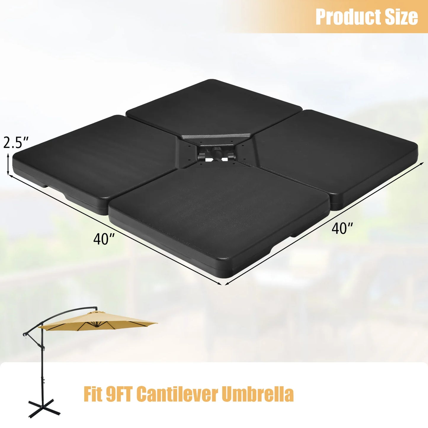 Patio 4pcs 13L Cantilever Offset Umbrella Base Heavy Duty Outdoor Square Black