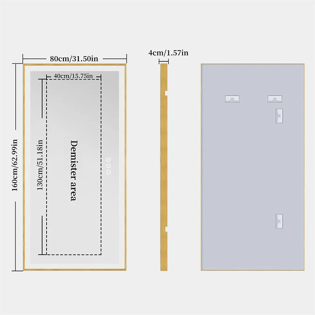 LUVODI Large Gold Framed Fogless Bathroom Mirror With Smart LED Illumination