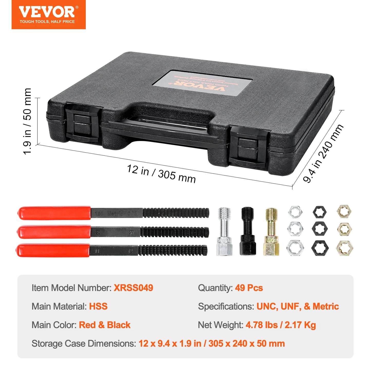 VEVOR Thread Chaser Set UNC UNF Metric Thread Restorer Tool Rethreading Tool Kit Heat Treated Steel for Mechanics DIY Enthusiast