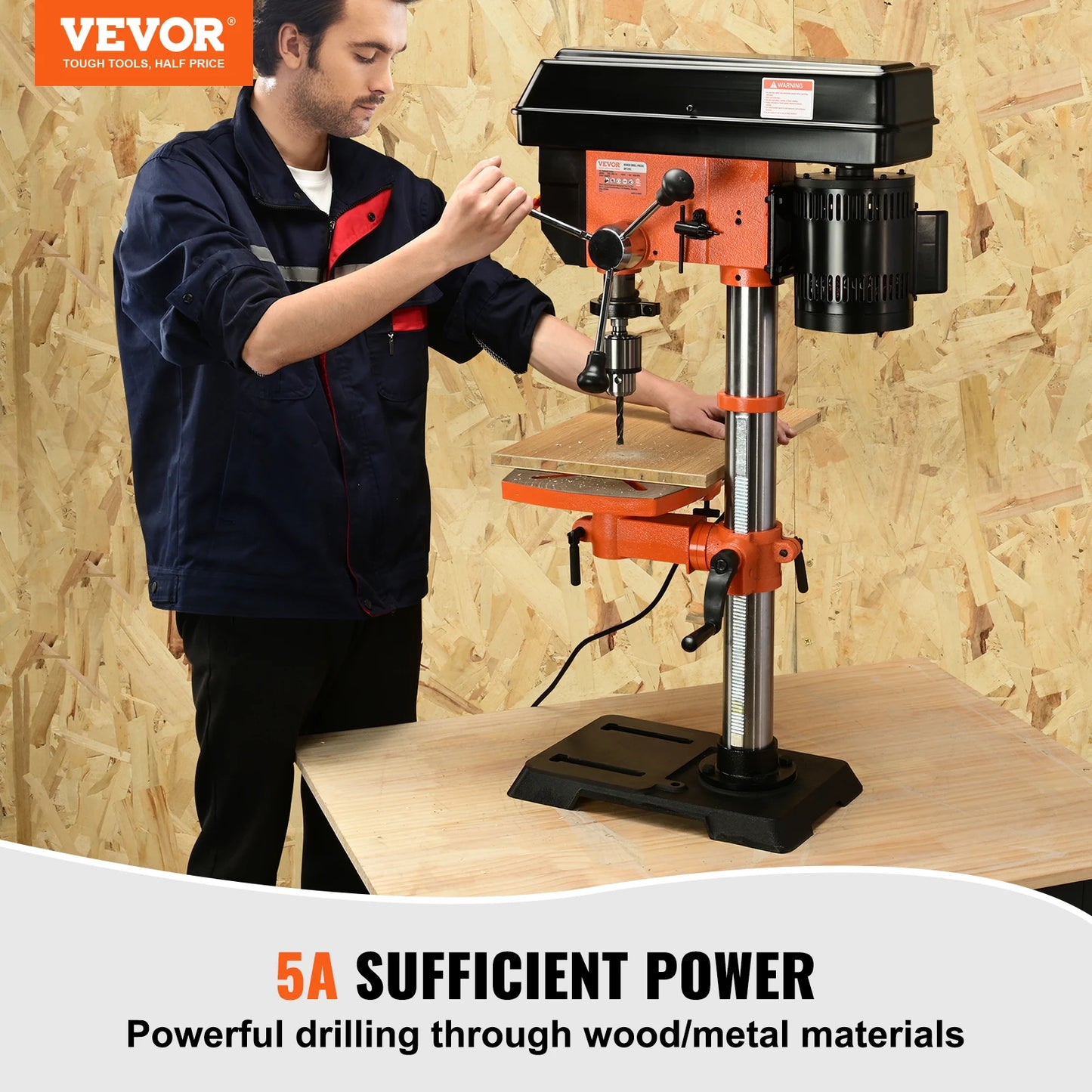 VEVOR 12in Benchtop Drill Press 5Amp 120V Variable Speed Cast Iron 0-45° Tiltling Worktable with Laser Work Light for Wood Metal