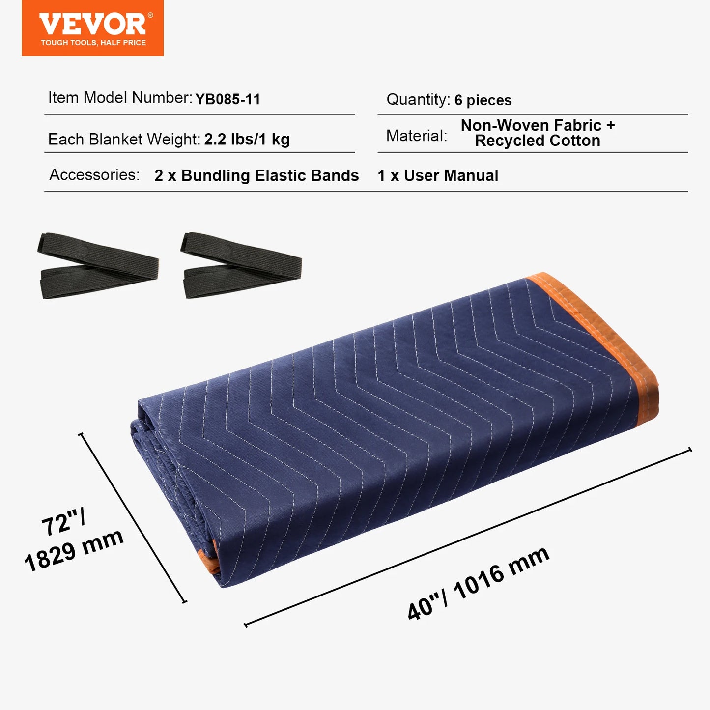 VEVOR 35/65 lbs Moving Blankets 12 Packs 80" x 72" Packing Blanket Heavy Duty Mover Pads for Protecting Furniture Appliances