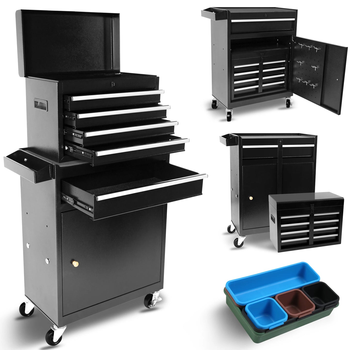 Rolling Garage Workshop Organizer Detachable 5 Drawer Tool Chest With Large Storage Cabinet And Adjustable Shelf