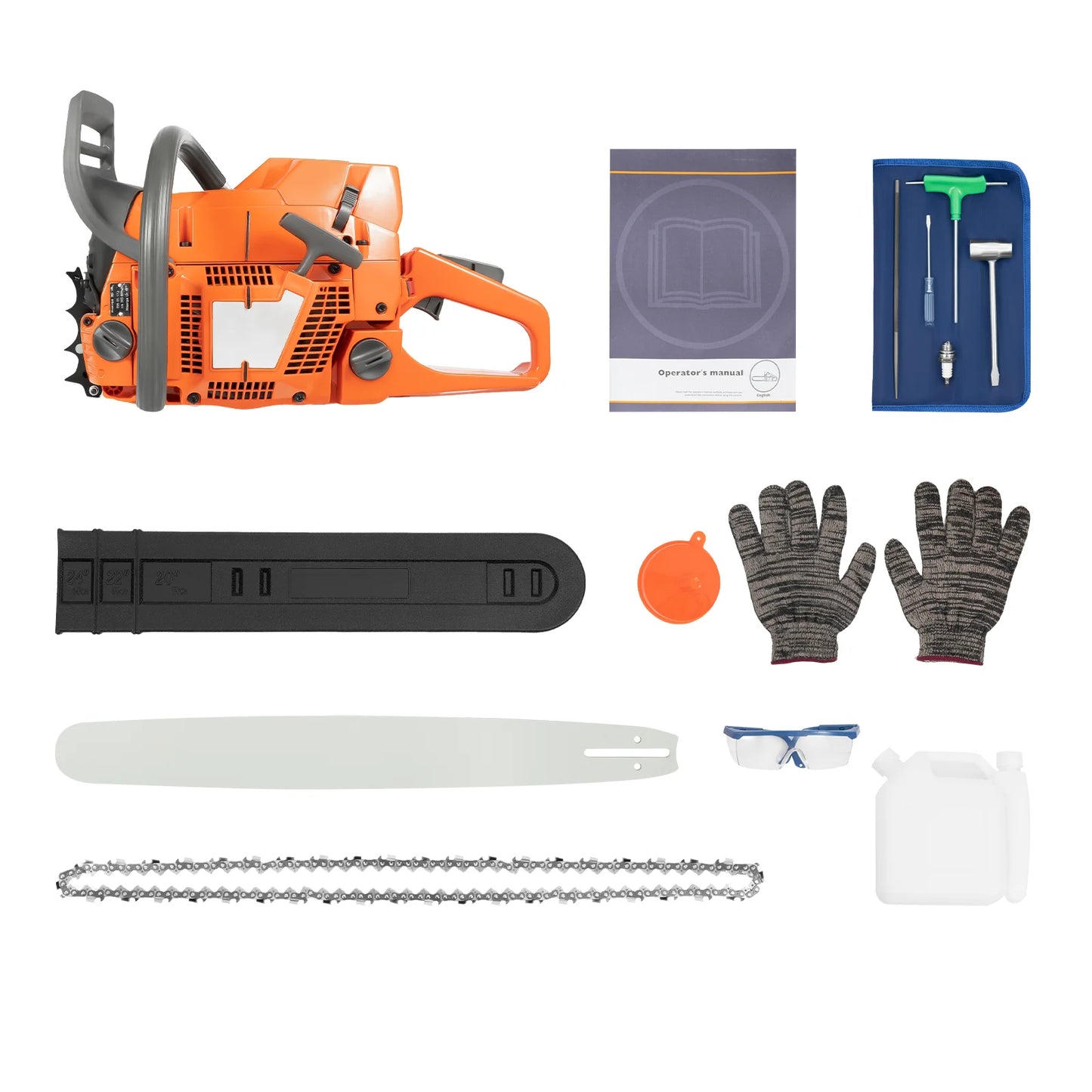 2-Stroke 72cc Gasoline Powered Chainsaw with 24'' Guide Bar Saw Chain Engine Farm Trees Wood Branch Cutting Tool