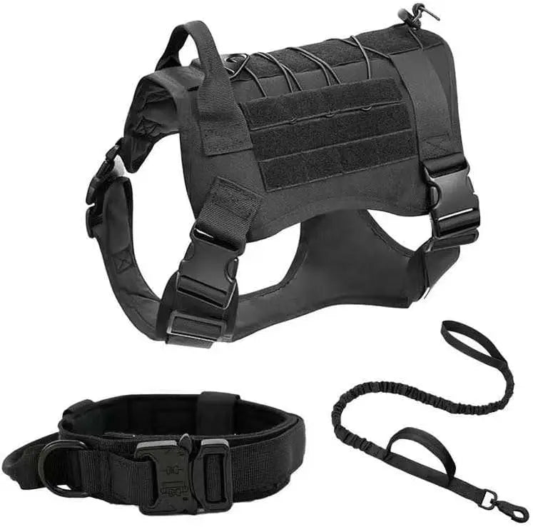 Dog Harness with Handle, Collar, and Leash Set No Pull Dog Harness with Patches- Adjustable Buckles for-Dogs, Escape Proof