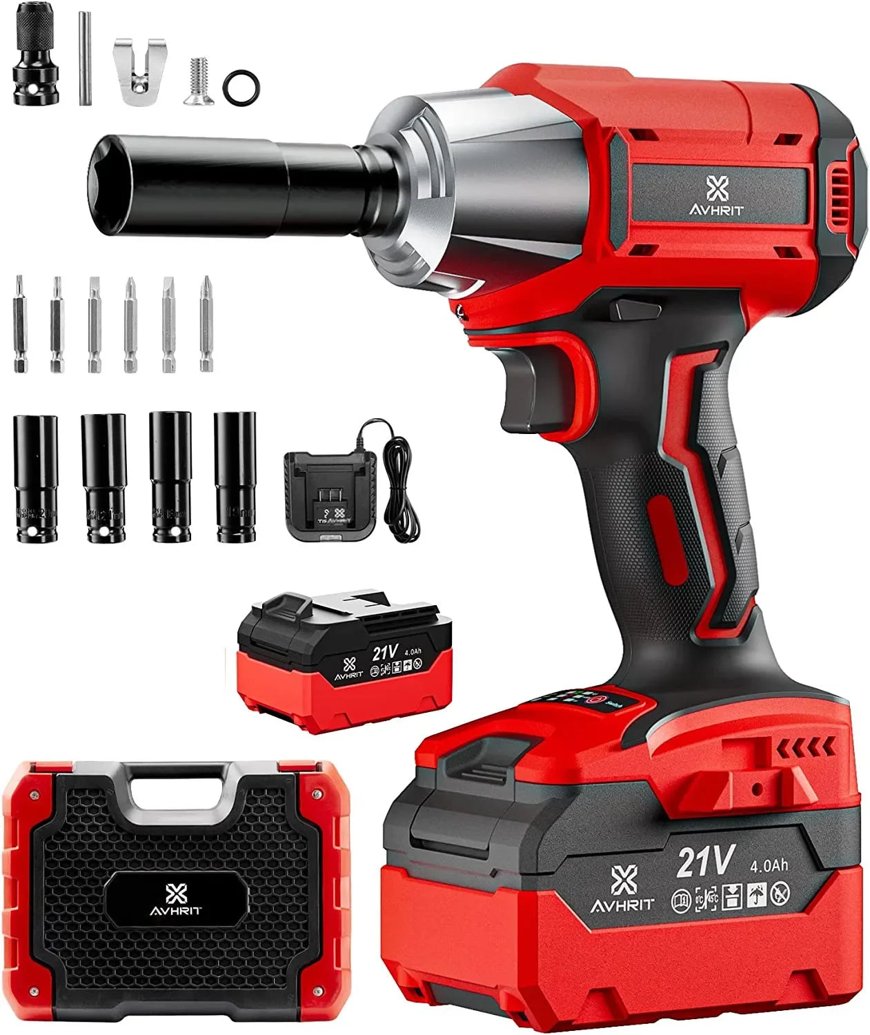 Brushless 1/2" 4.0Ah Heavy Duty Electric Impact Wrench 650N.M Ratchet Nut Gun Cordless For Cay Tyre Wheel Removal Electric Tools