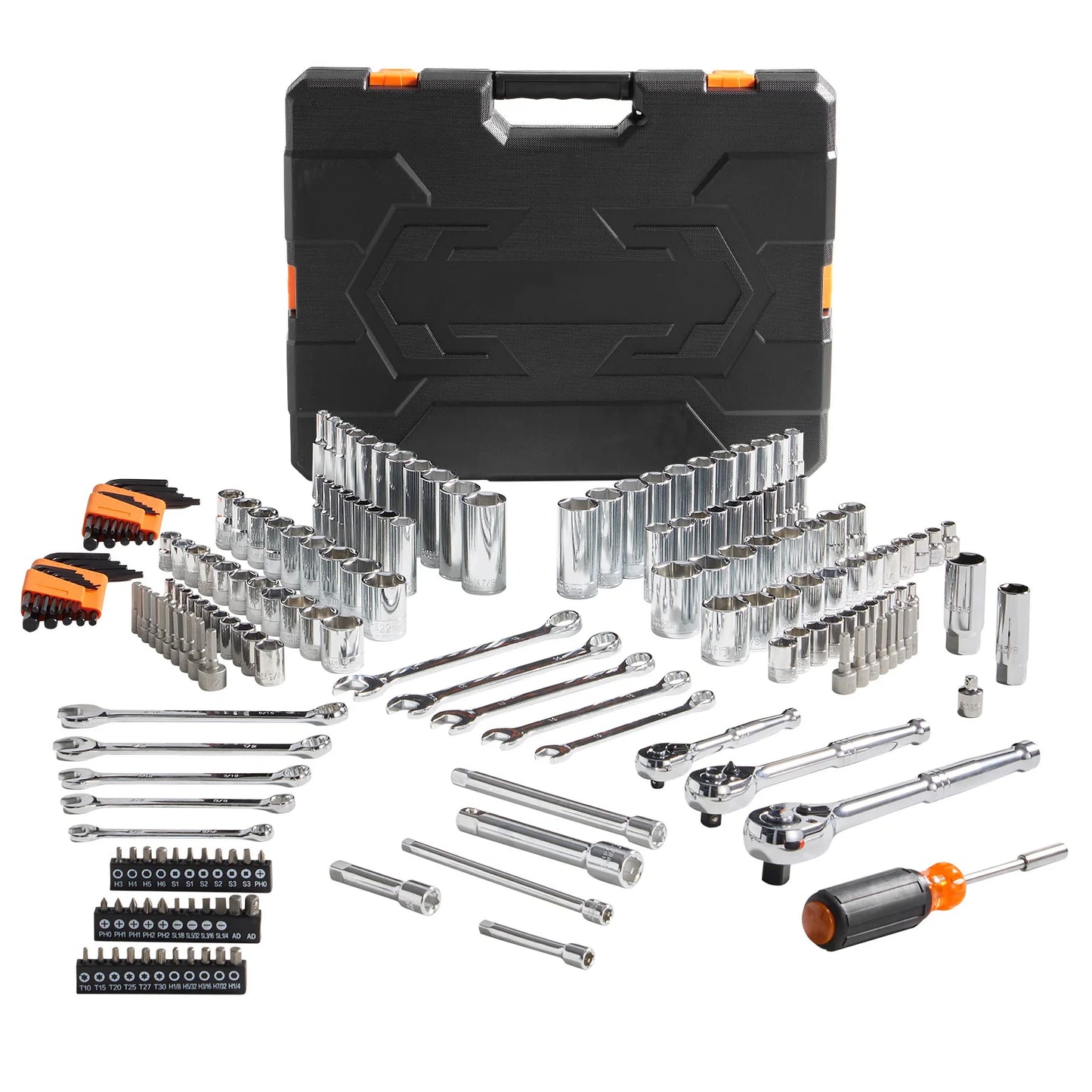 SucceBuy Mechanics Tool Set and Socket Set Deep and Standard Sockets 145/205 Pcs SAE and Metric Mechanic Tool Kit with Bits
