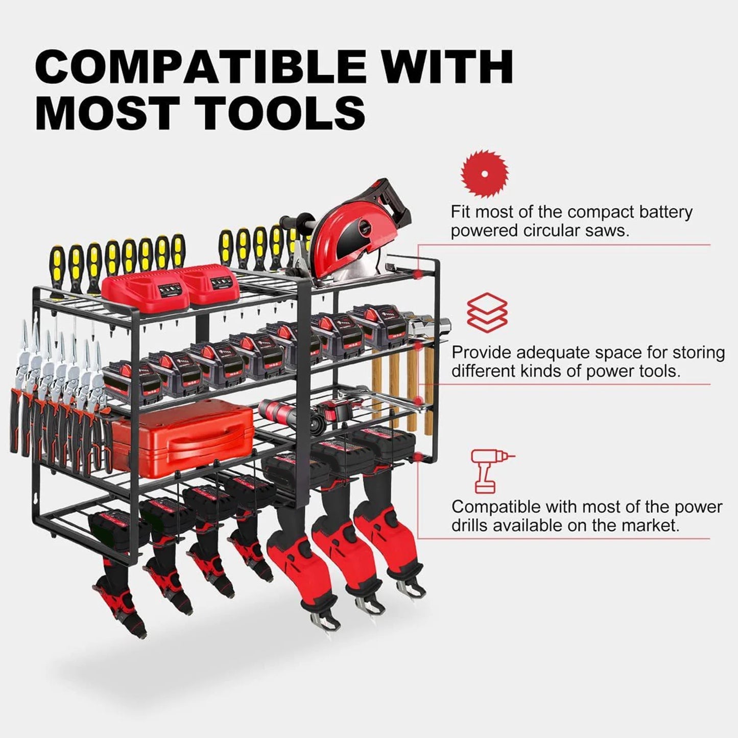 Power Tool Organizer Wall Mount 4 Layer Garage Storage Rack for Drill Screwdriver Garage Tool Organizer Power Tool Storage Rack