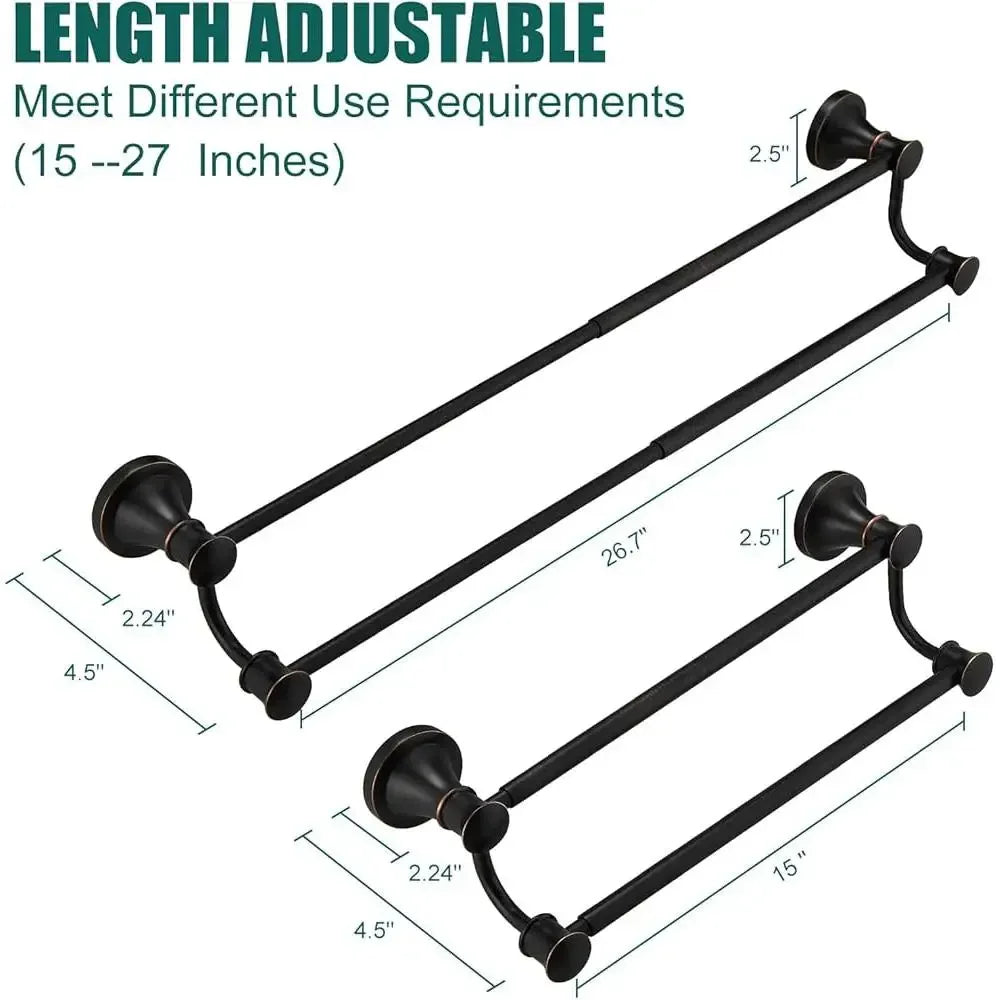 Adjustable Retractable Stainless Steel Bathroom Towel Bar Double Rod High Low Design Easy Install Modern Towel Rack Hotel Bath