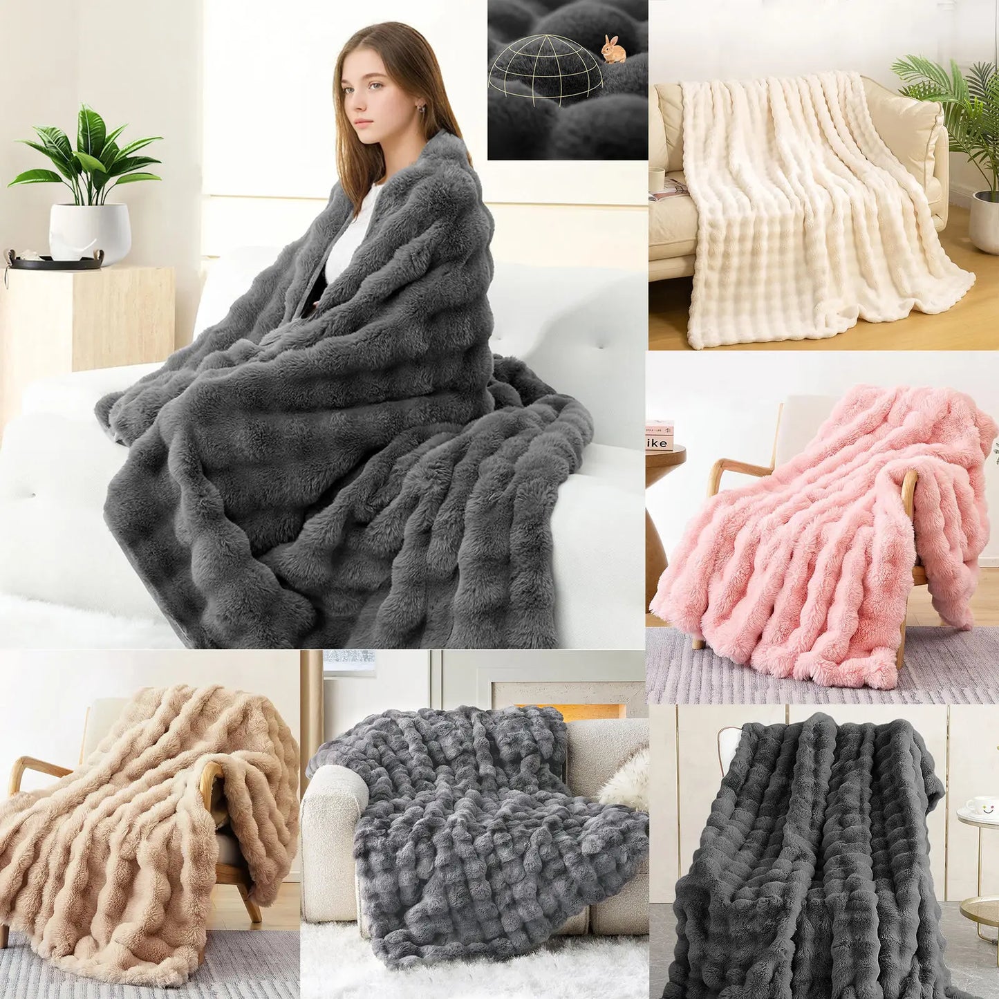 Faux Fur Throw Blanket Luxury Plush Ultra Soft Blanket Fuzzy Home Decor For Sofa