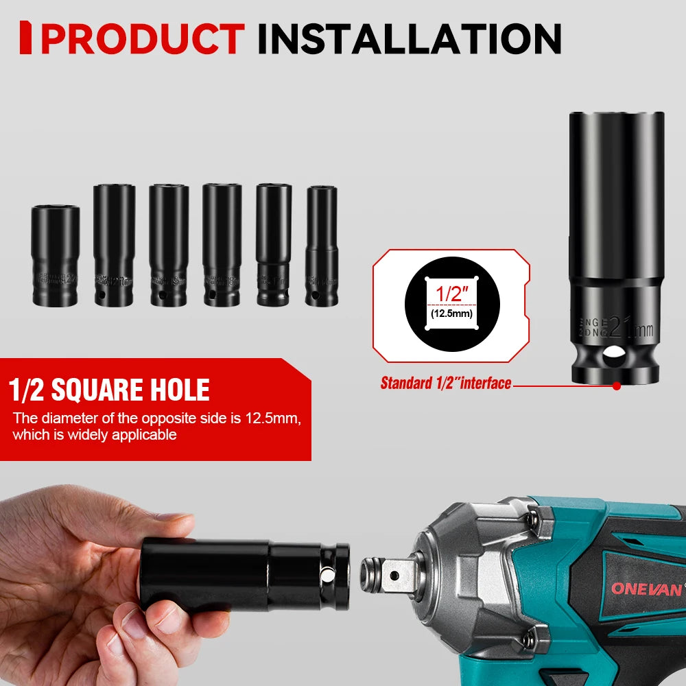 ONEVAN High Torque Brushless Electric Impact Wrench Cordless 1/2 inch Car Repair Screwdriver Power Tools for 21V 18V Battery