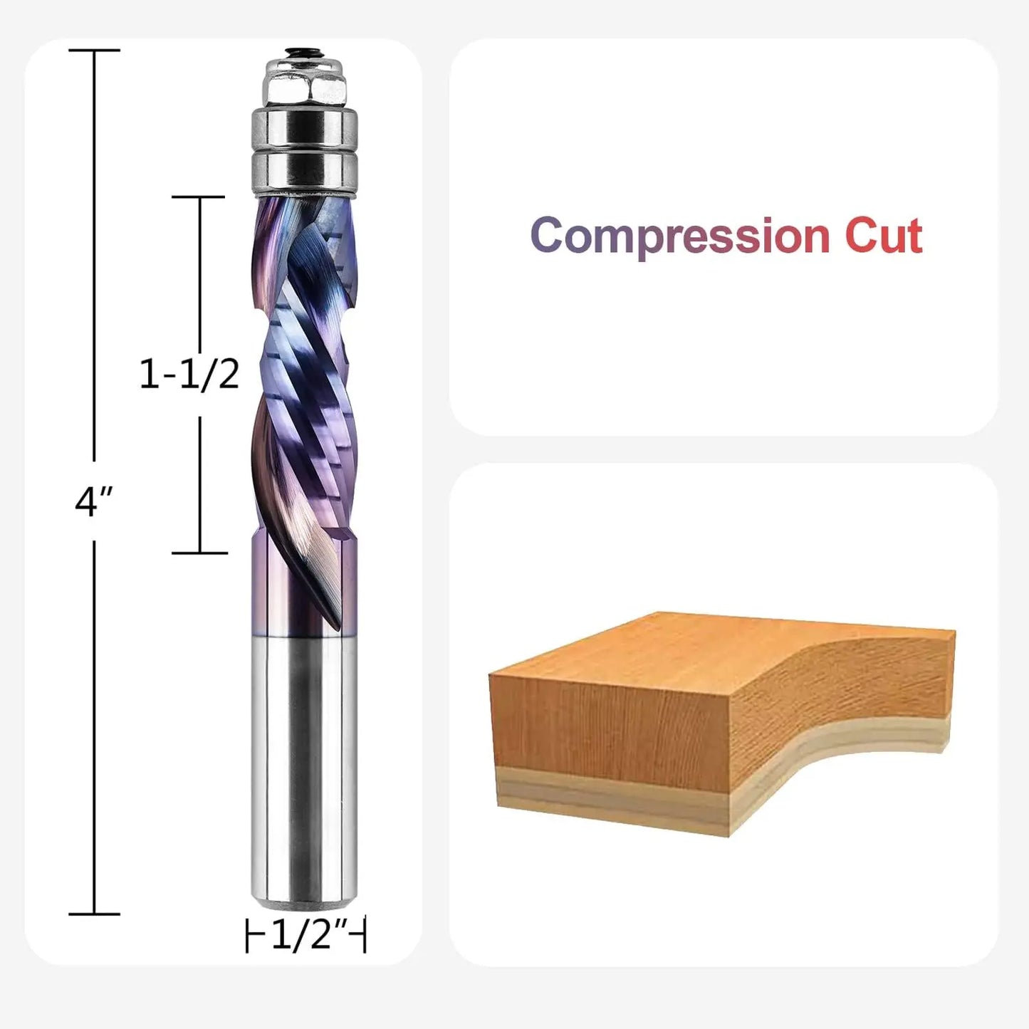 SpeTool 1pc Carbide TAC Coated Bearing Guided Spiral Flush Trim Router Bit 1/4inch Shank CNC UP&DOWN Cut Milling Cutter for Wood