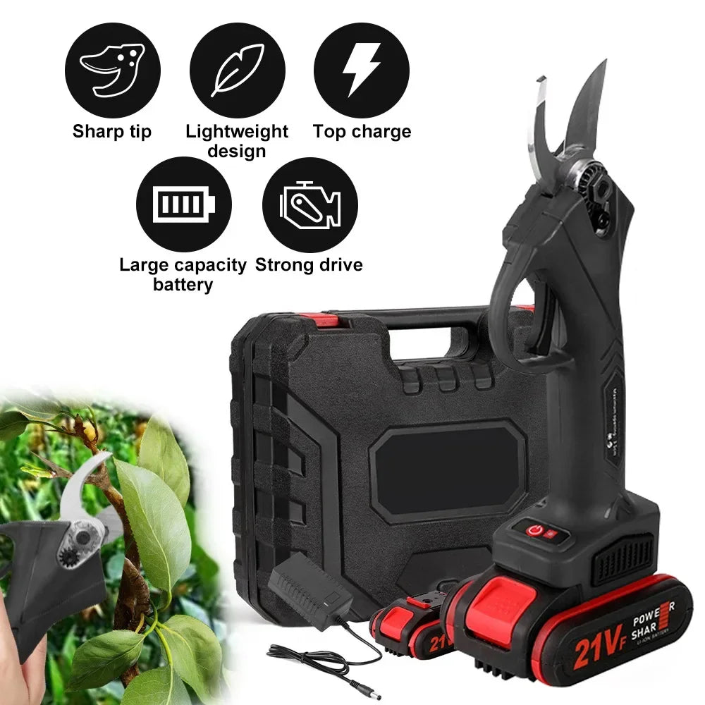 21V 50w Cordless Electric Branch Scissors 35mm Pruning Shear 2*7500mA Lithium Rechargeable Garden Cutter Tool Fruit Tree Trimmer