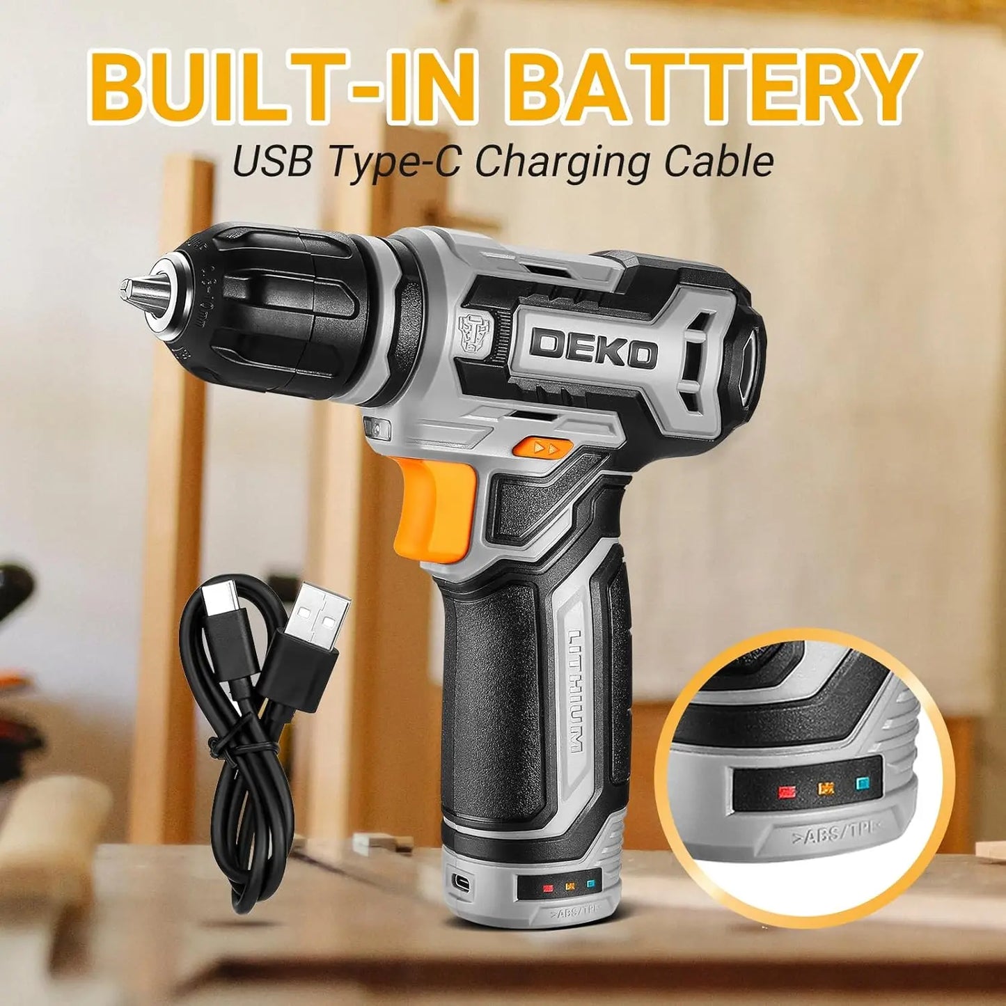 DEKO 12V Power Battery Cordless Drill Set with Small Electric Drills and 3/8-inch Keyless Chuck with Portable Tool Set Gift Box