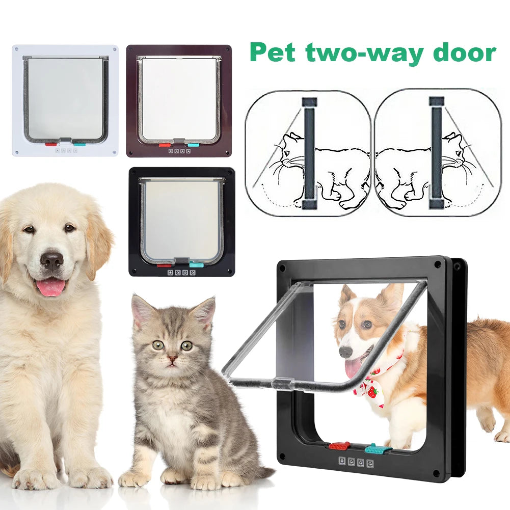 Transparent Thin Cat Door Cat Flap Door with 4 Way Security Lock Puppy Kitten Safety In&out Pet Door Pet Doors and Sliding Door